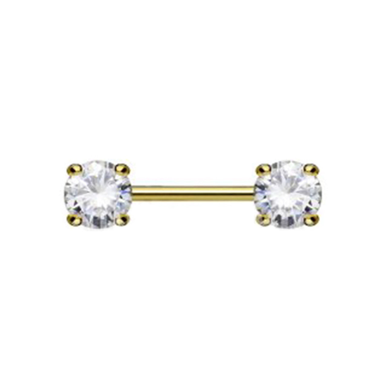 Surgical Steel Nipple Ring Barbell 14 Gauge Gold IP & CZ Gems Set