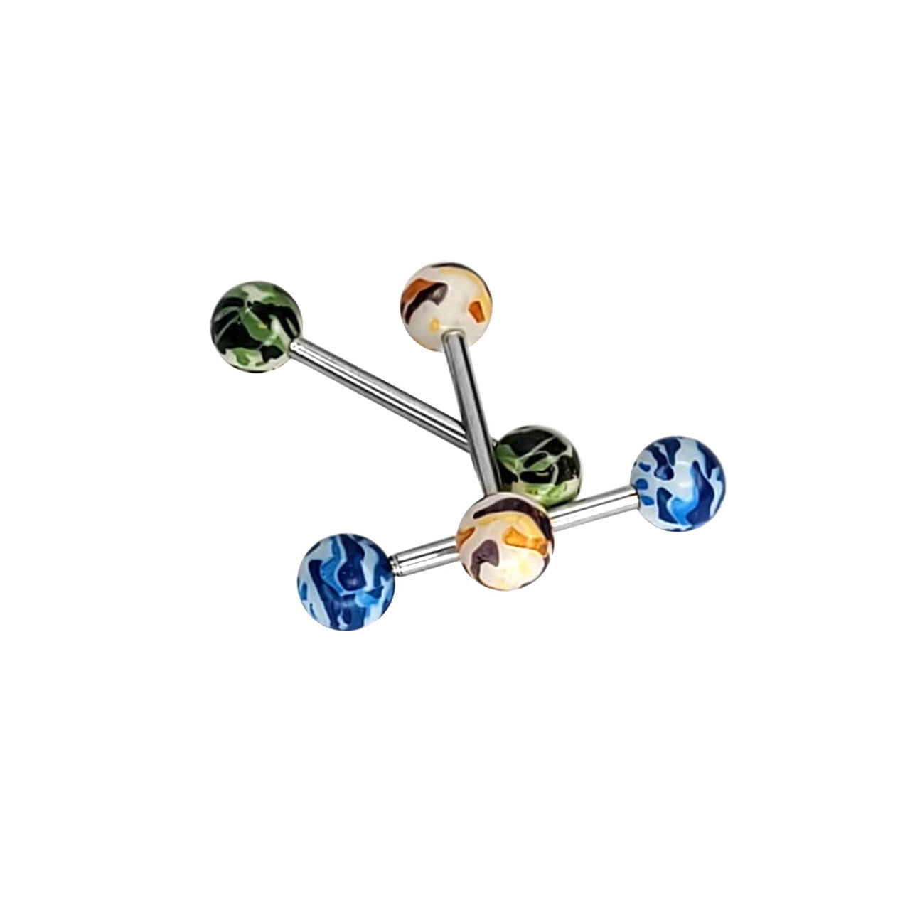 Surgical Steel Straight Barbell 14 Gauge & Acrylic Camouflage - 3 Pack