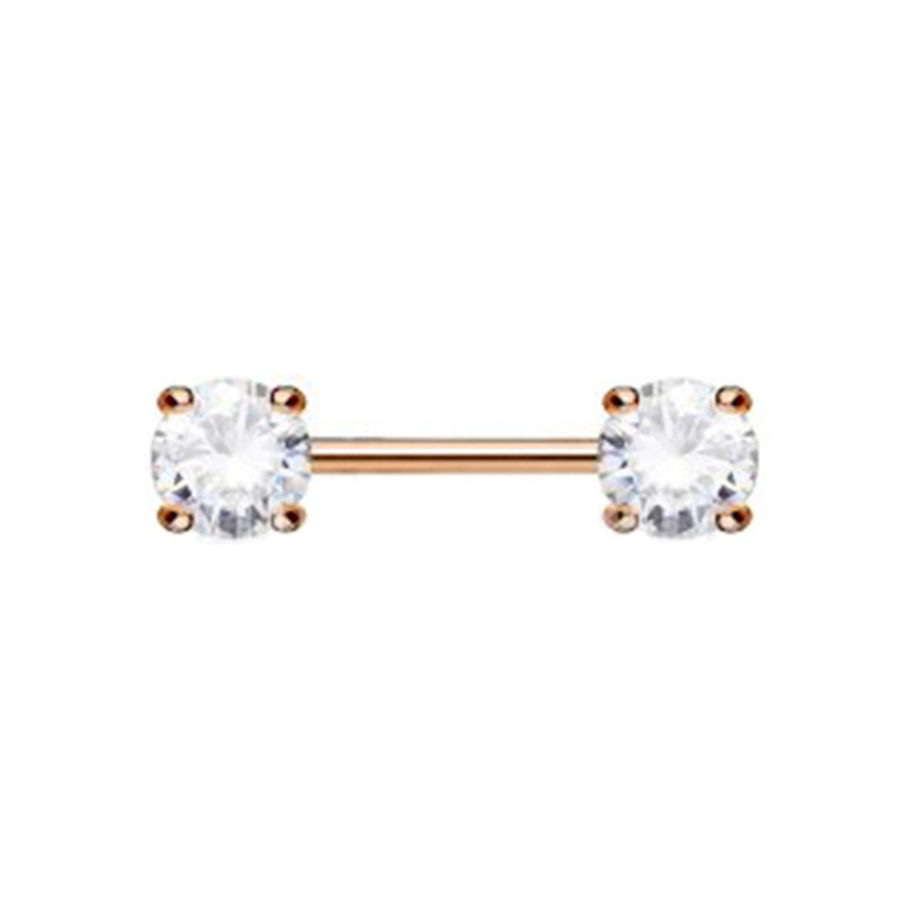 Surgical Steel Nipple Ring Barbell 14 Gauge Gold IP & CZ Gems Set