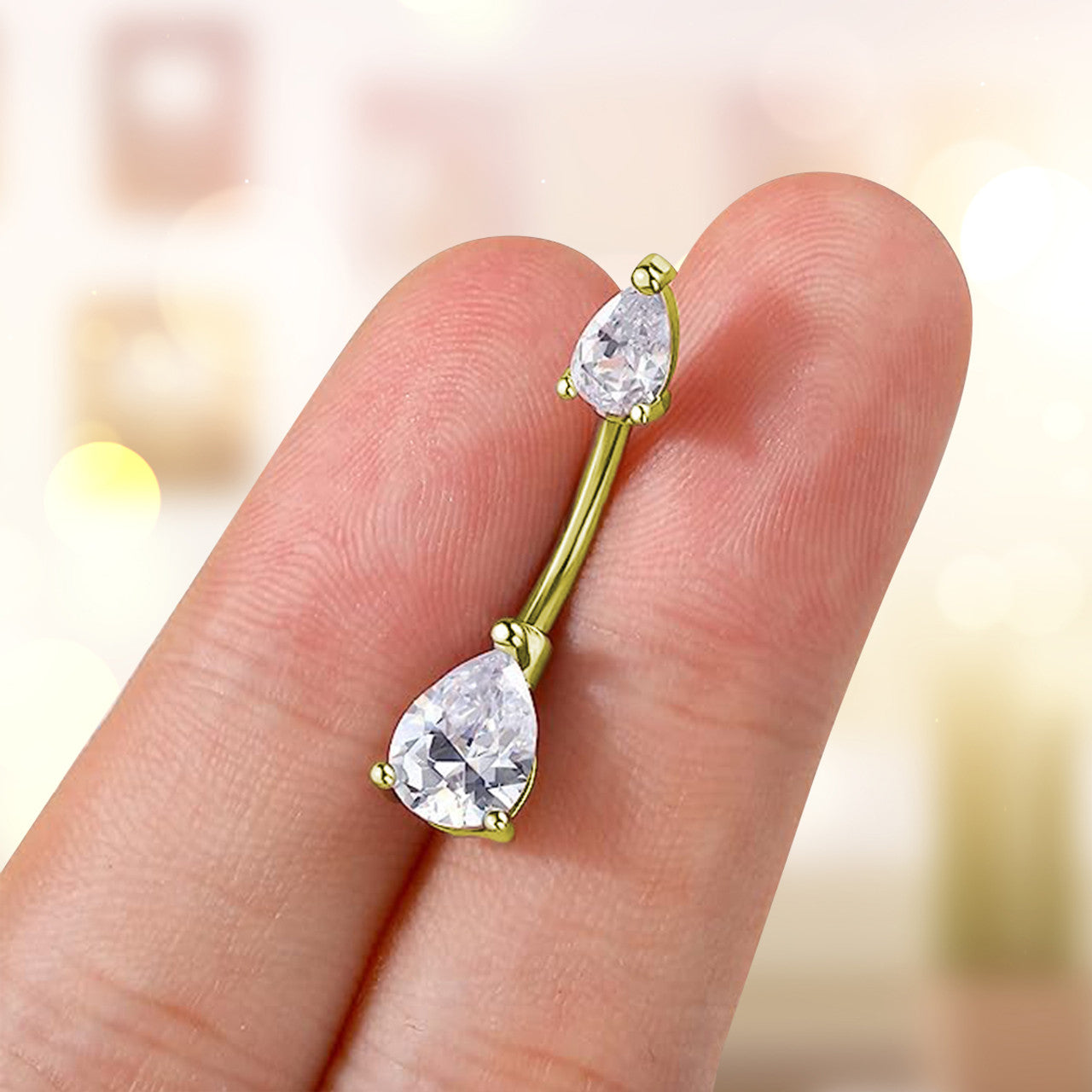Surgical Steel Navel Belly Button Ring Curved Barbell 14 Gauge & Gems
