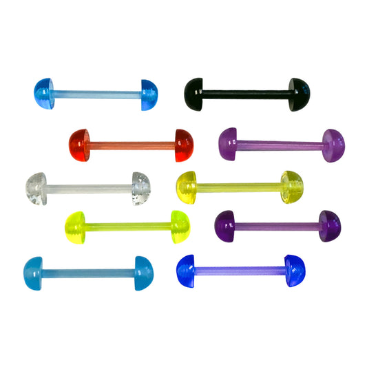Bio-Flex Straight Barbell 14 Gauge 5/8" & Acrylic Half Ball - 10 Pack