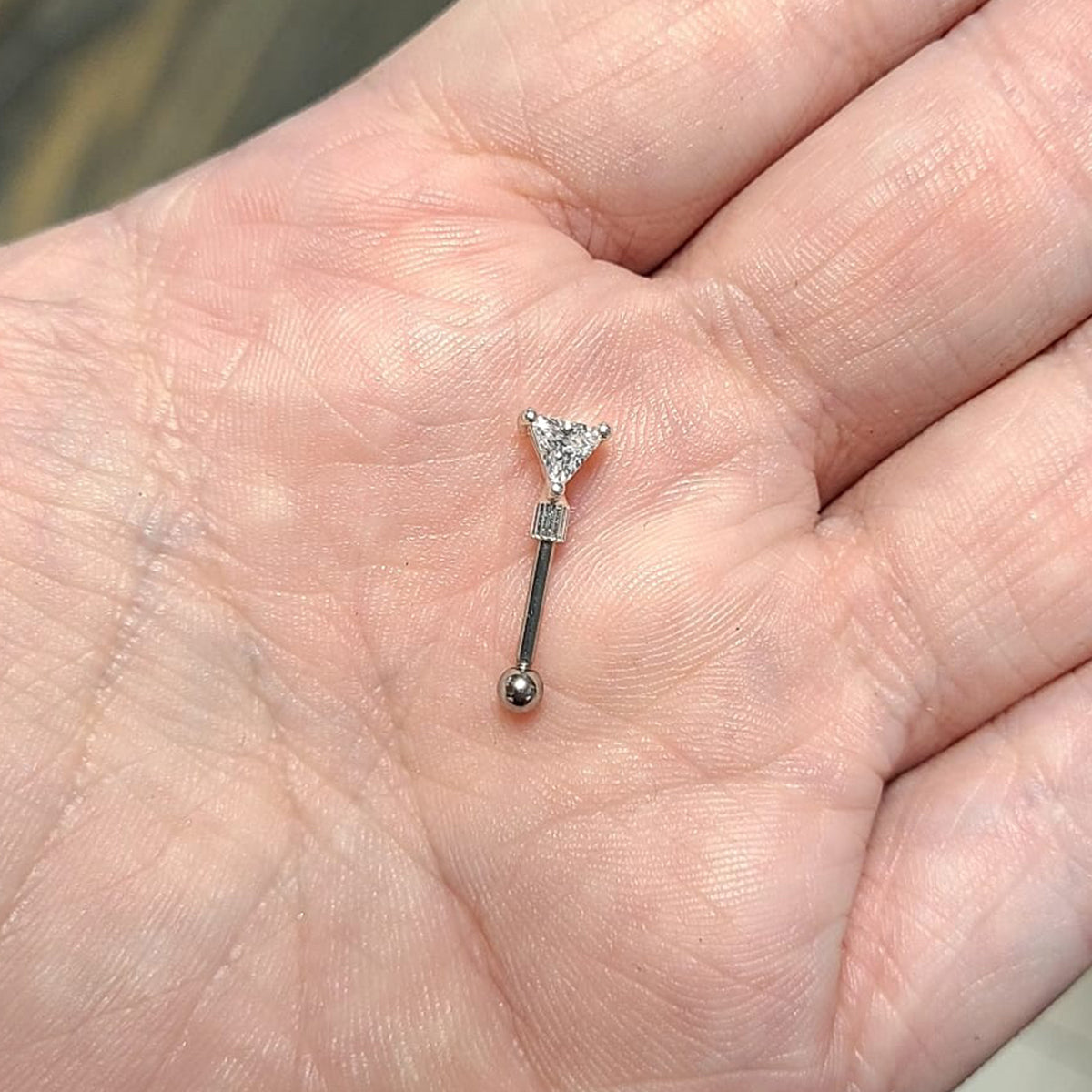 Surgical Steel Eyebrow Barbell 16 Gauge 8mm with Triangle Clear CZ - photo 3