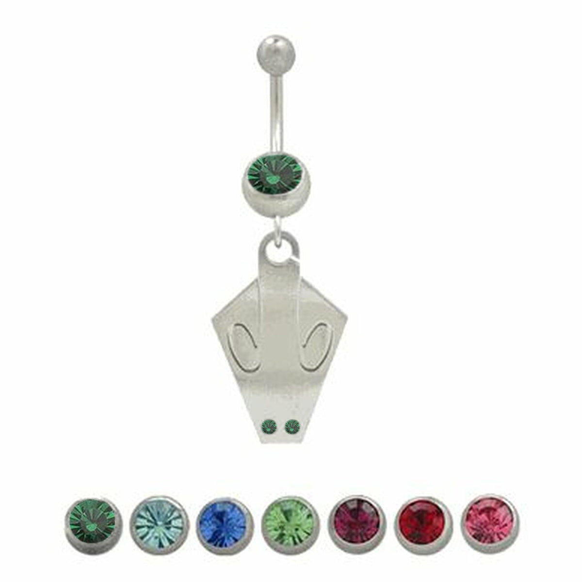 Surgical Steel 14 Gauge Tribal Etched Dangle Belly Ring with CZ