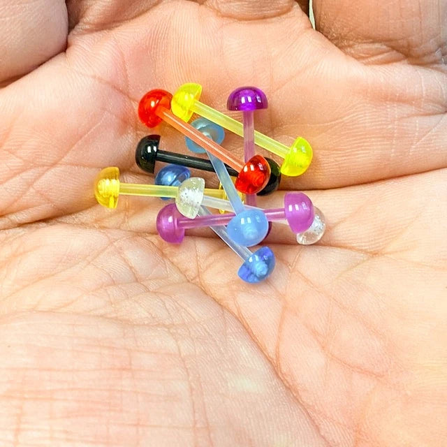 Bio-Flex Straight Barbell 14 Gauge 5/8" & Acrylic Half Ball - 10 Pack