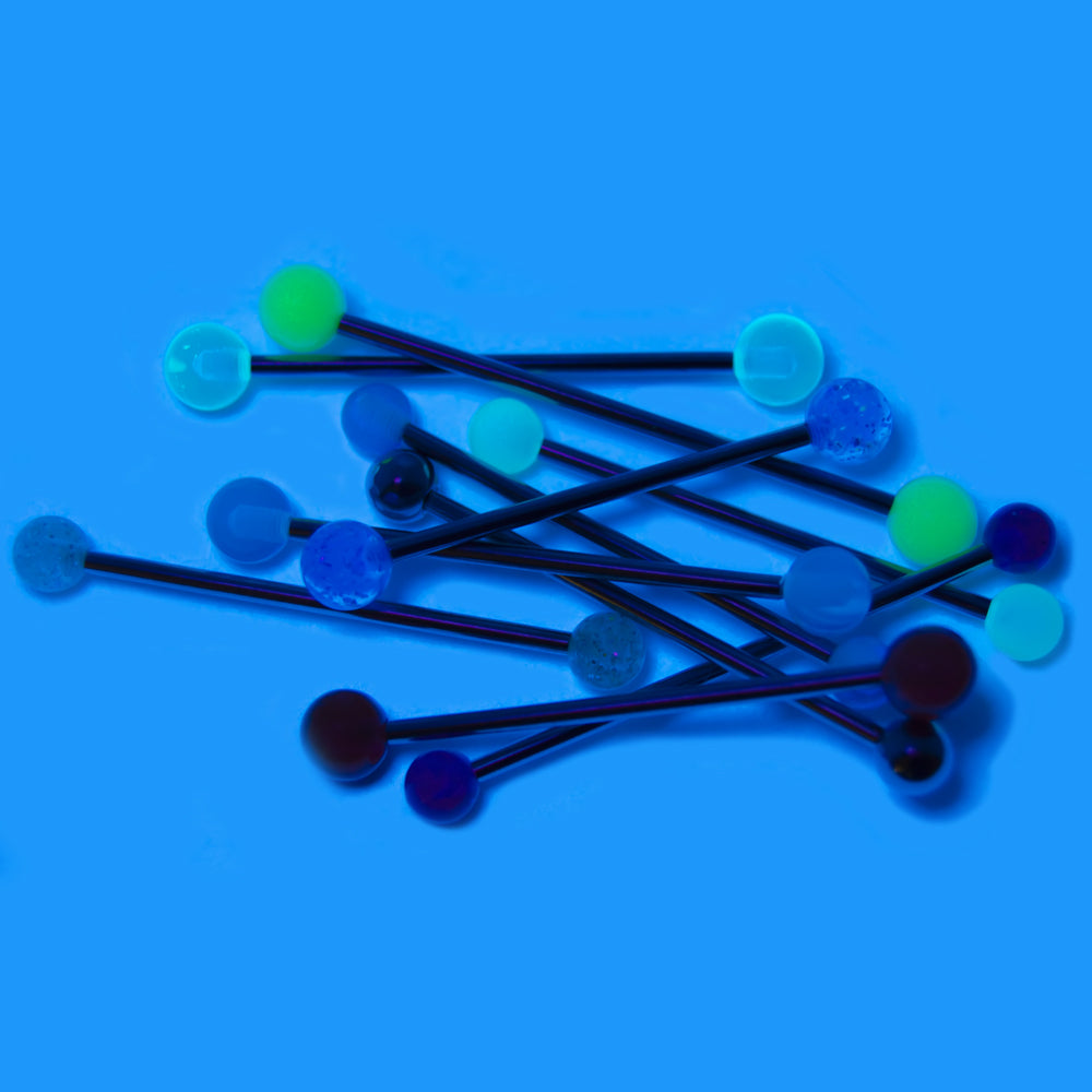 Surgical Steel Industrial Barbells 14 Gauge UV Glow Mix - 10 Pack