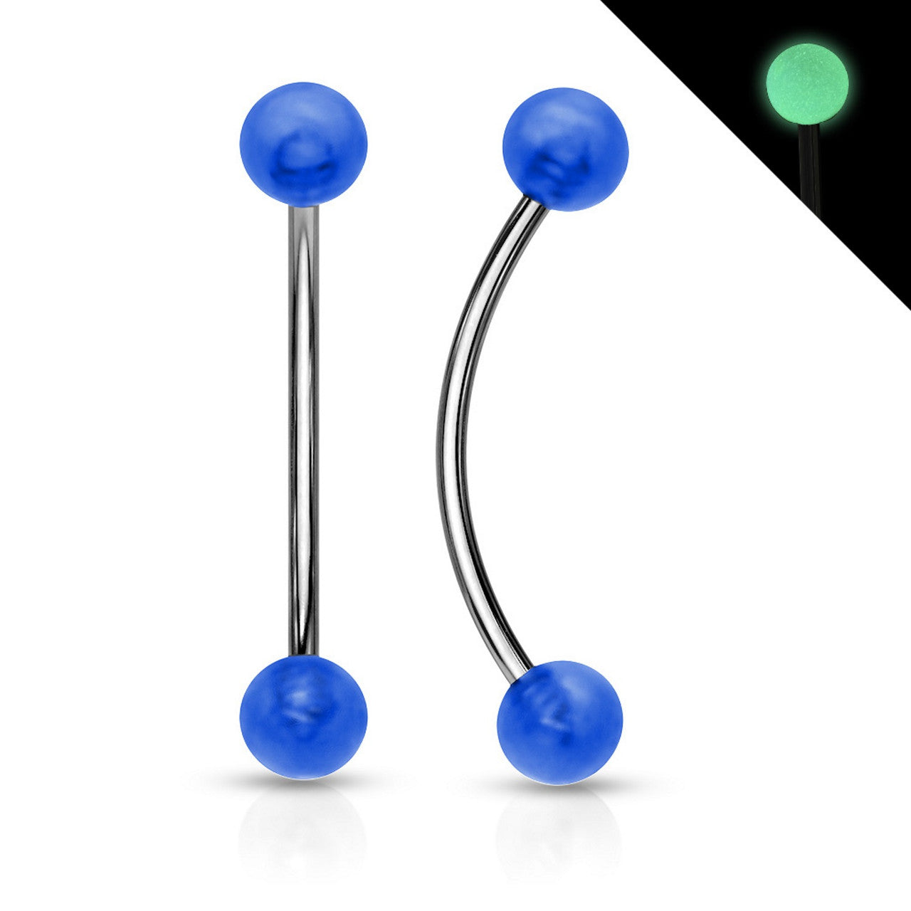 Surgical Steel Curved Barbell Tongue Ring 16 Gauge Snake Eye Glow Ends