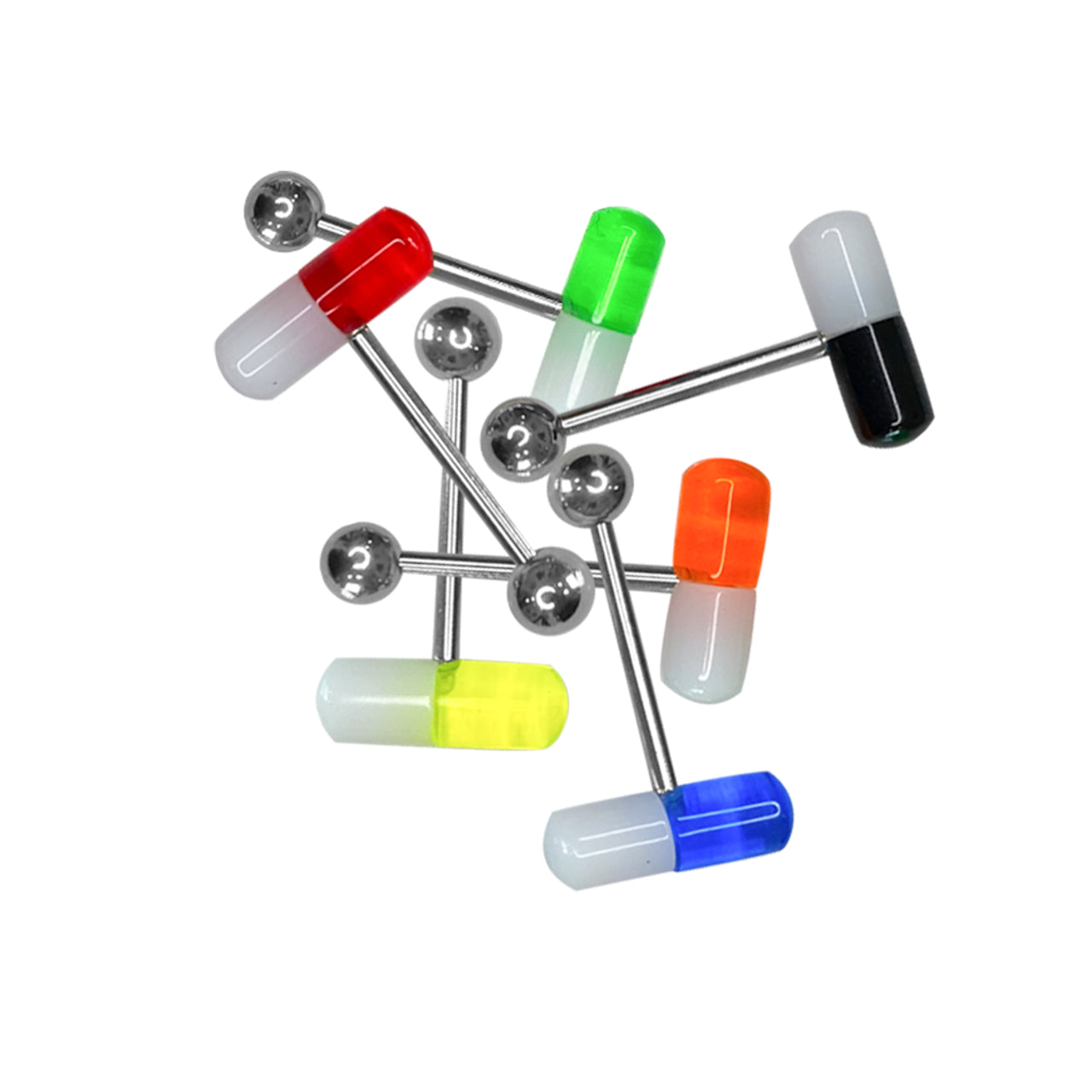 Surgical Steel Tongue Ring Straight Barbell 14 Gauge & Pill - 6 Pack