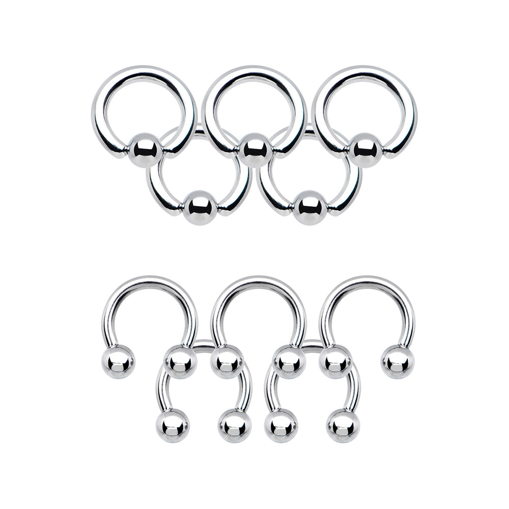 Surgical Steel Captive Rings & Circular Barbells 10 Gauge - 10 Pack