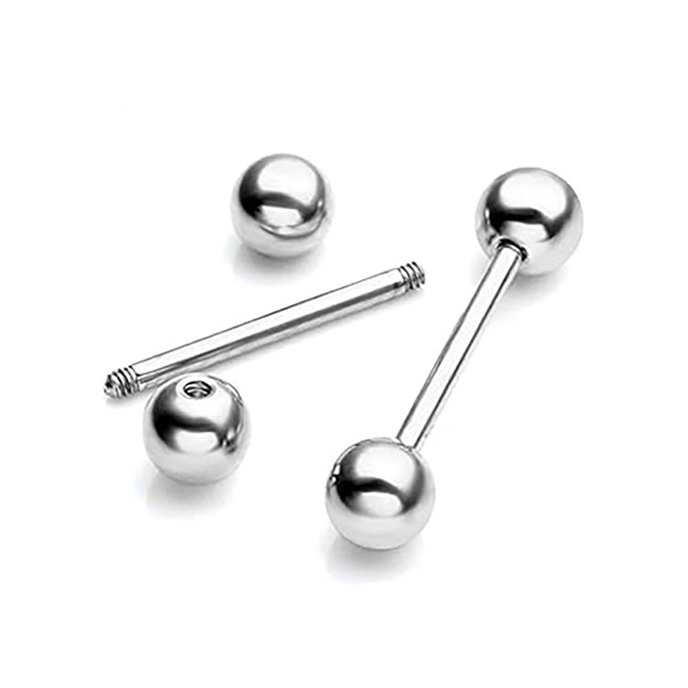 Surgical Steel Tongue Ring Straight Barbell 14 Gauge & Clear - 10 Pack