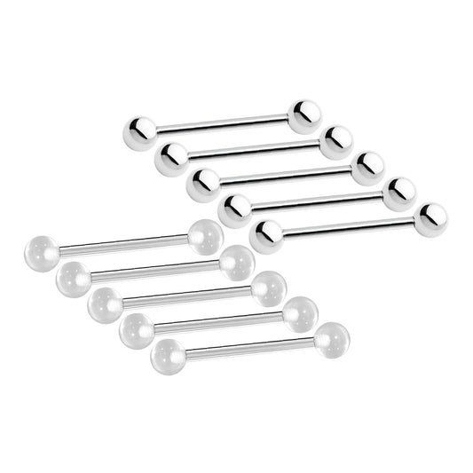 Surgical Steel Tongue Ring Straight Barbell 14 Gauge & Clear - 10 Pack