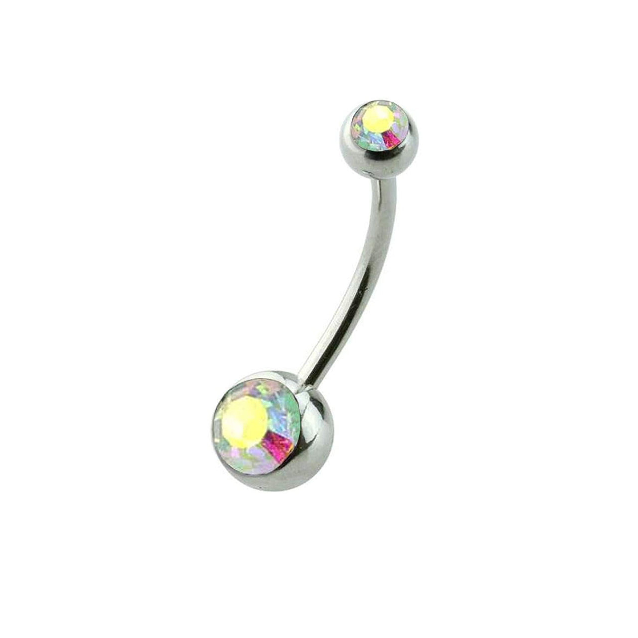Surgical Steel Long Belly Ring 14 Gauge 5/8" (16 MM) & Color CZ Gems