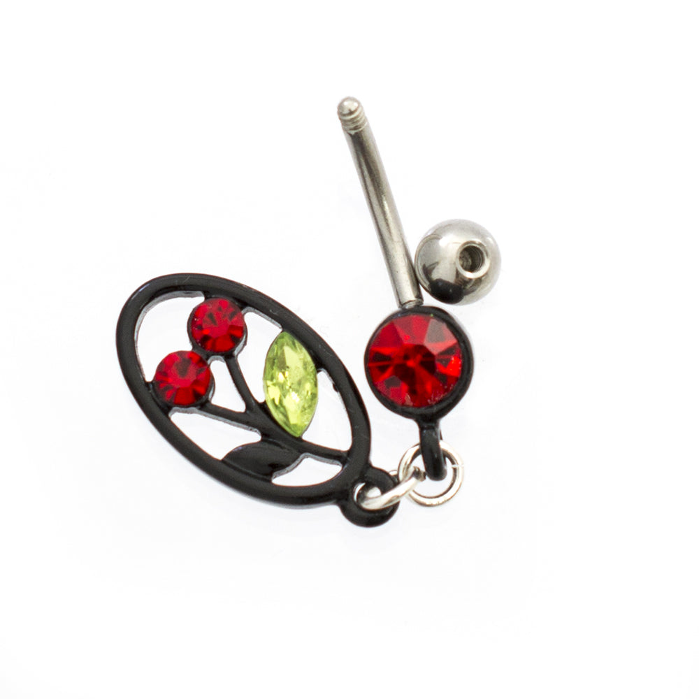Surgical Steel 14 Gauge Belly Ring with Black IP Circular Cherry CZ - photo 2