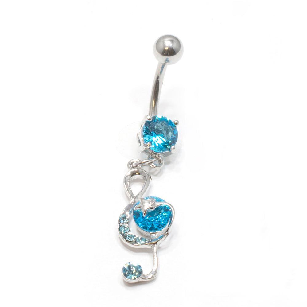 Surgical Steel 14 Gauge Belly Ring with Dangling Jeweled Music Notes - photo 7