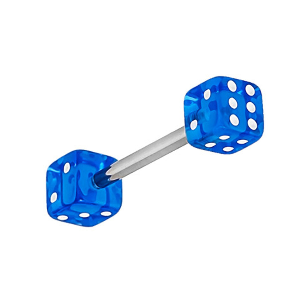 Surgical Steel Straight Barbell 14 Gauge 5/8" (16 MM) & Acrylic Dice