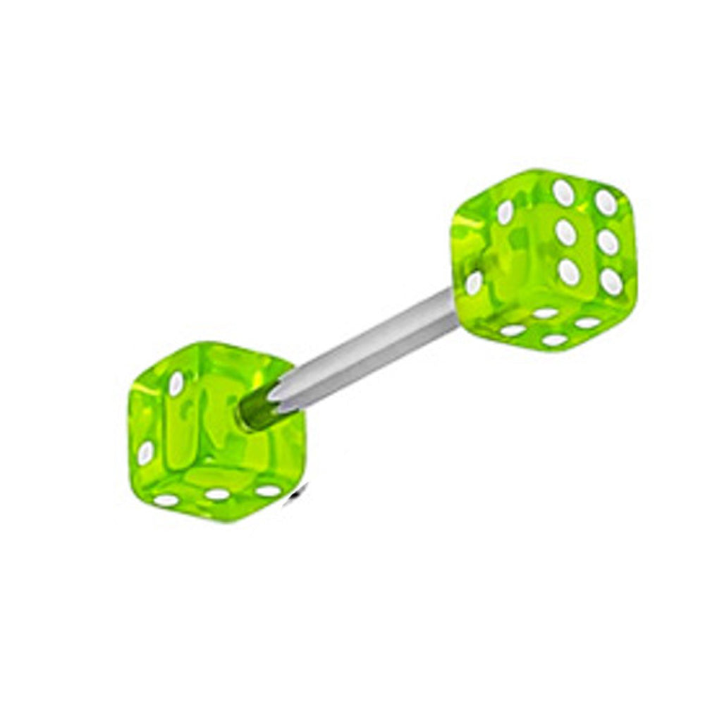 Surgical Steel Straight Barbell 14 Gauge 5/8" (16 MM) & Acrylic Dice