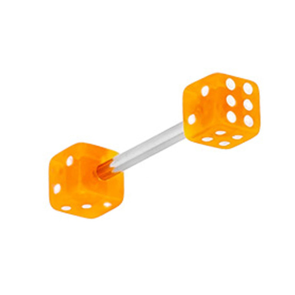 Surgical Steel Straight Barbell 14 Gauge 5/8" (16 MM) & Acrylic Dice