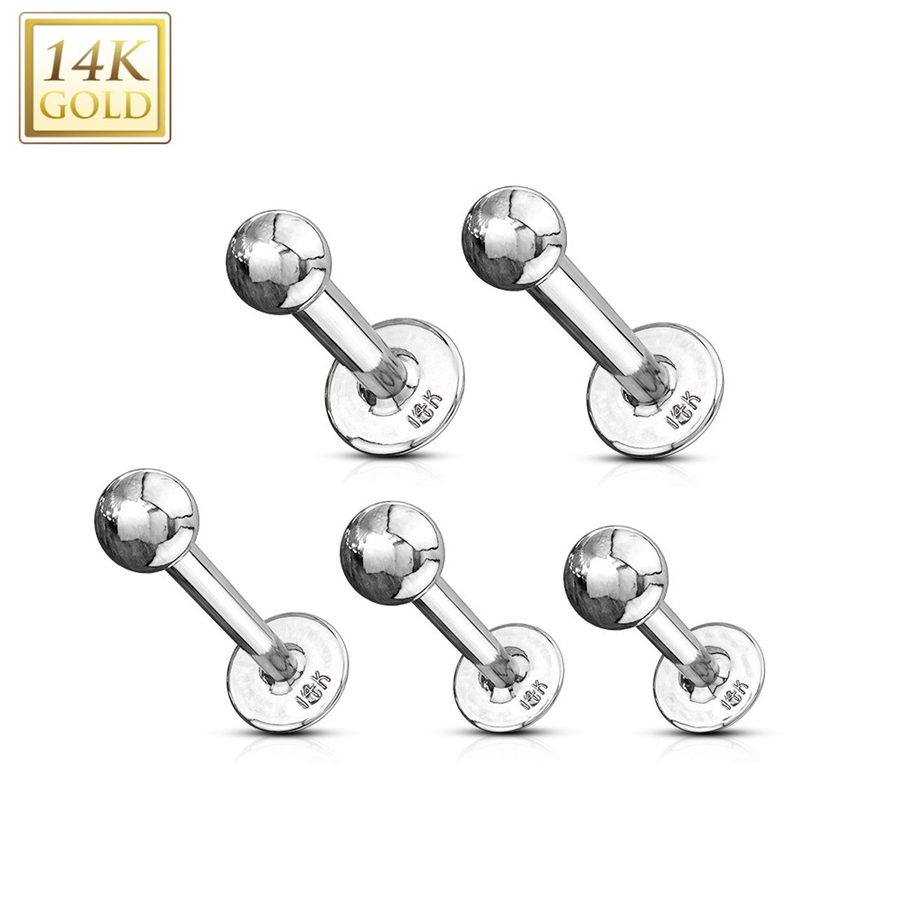 14 Karat Solid Gold Labret / Monroe 16 or 14 Gauge Ball Top Stud