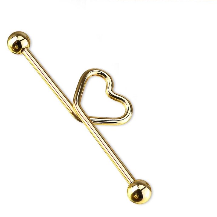 Surgical Steel Industrial Barbell 14 Gauge 1-1/2" (38 MM) & Bent Heart