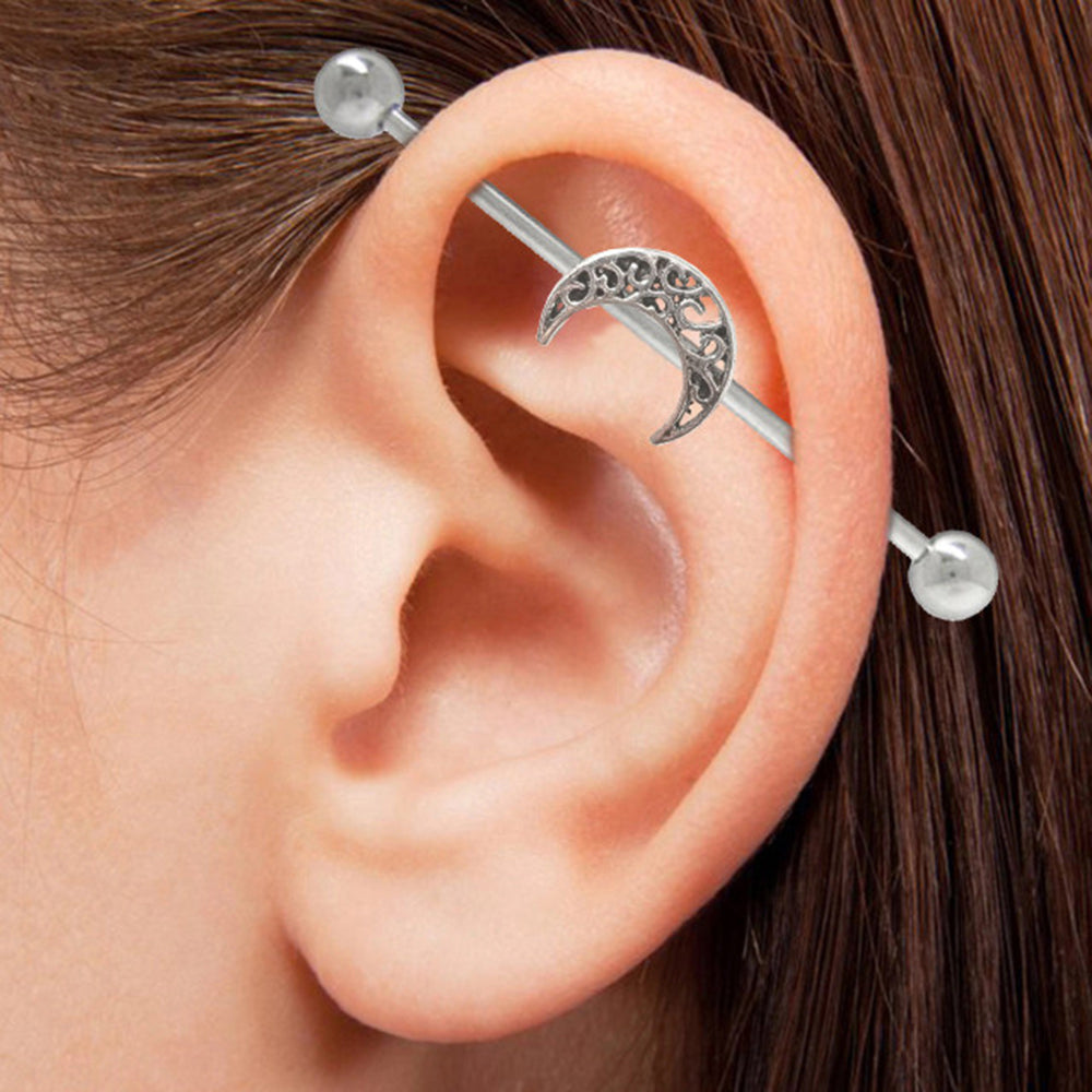 Surgical Steel 14 Gauge Industrial Barbell with Celtic Moon Center - photo 3
