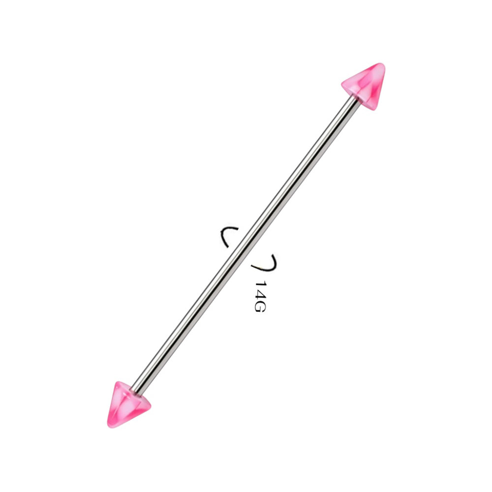 Surgical Steel 14 Gauge Industrial Barbell Pink Spike with Checker