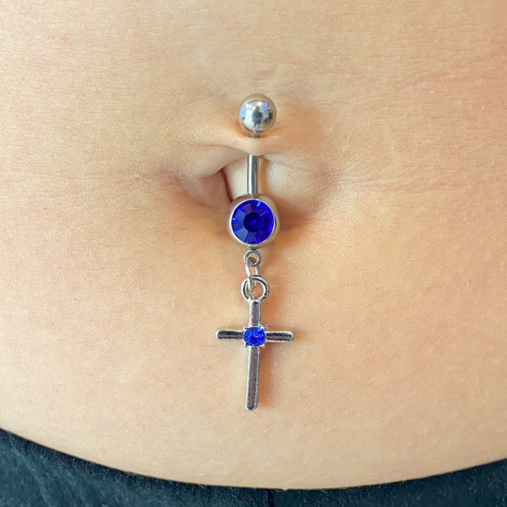 Surgical Steel 14 Gauge Belly Ring with CZ Dangle Cross - photo 3