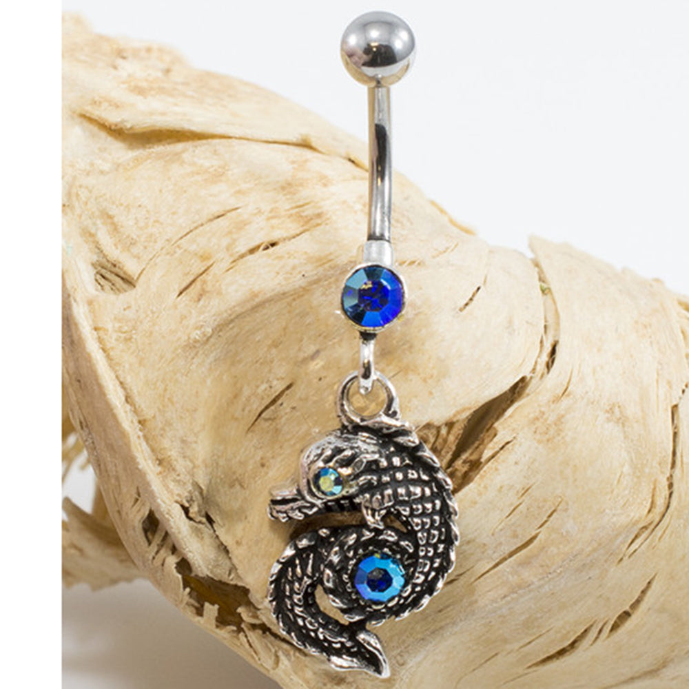 Surgical Steel 14 Gauge Belly Ring with CZ Dangle Dragon - photo 3