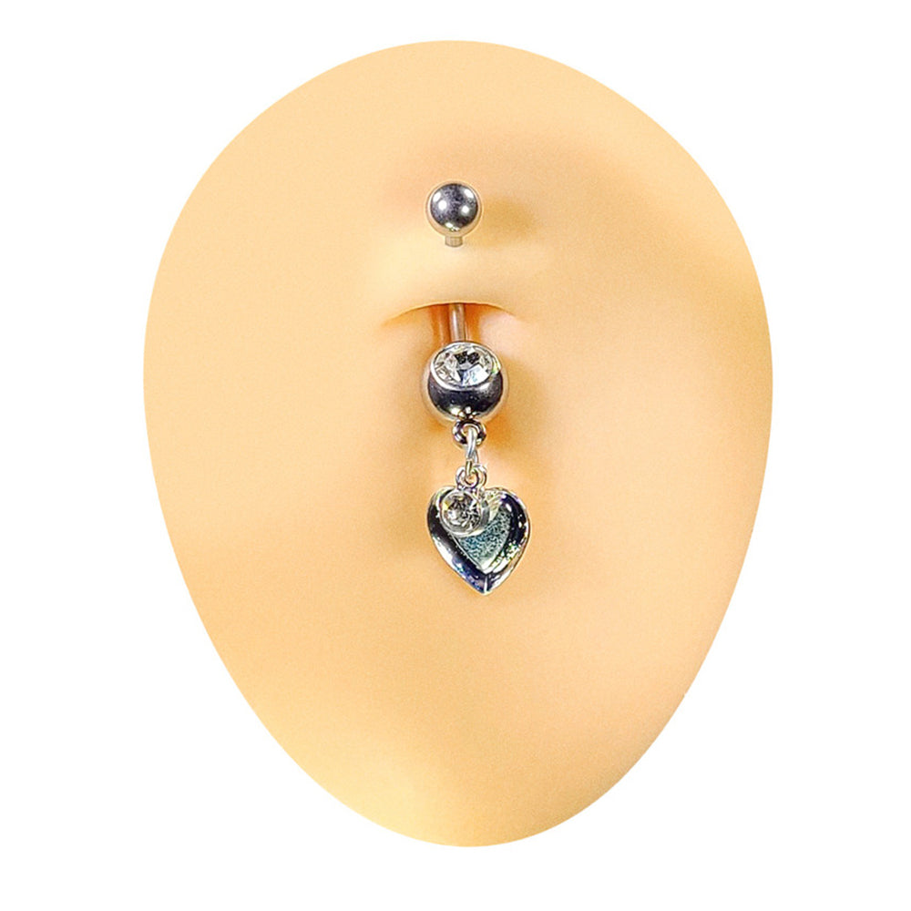 Surgical Steel Dangle Belly Ring 14G 10mm with CZ Heart - photo 3