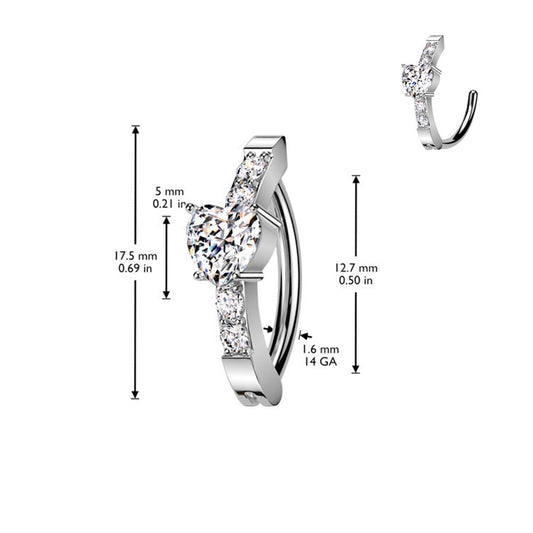 Surgical Steel 14 Gauge Hinged Belly Button Ring with CZ Heart