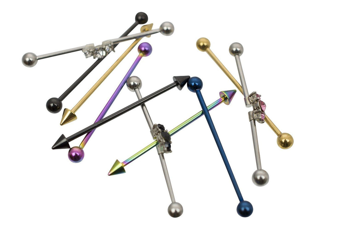 Surgical Steel 14 Gauge Industrial Barbell Spike Ball CZ - 10 Pack