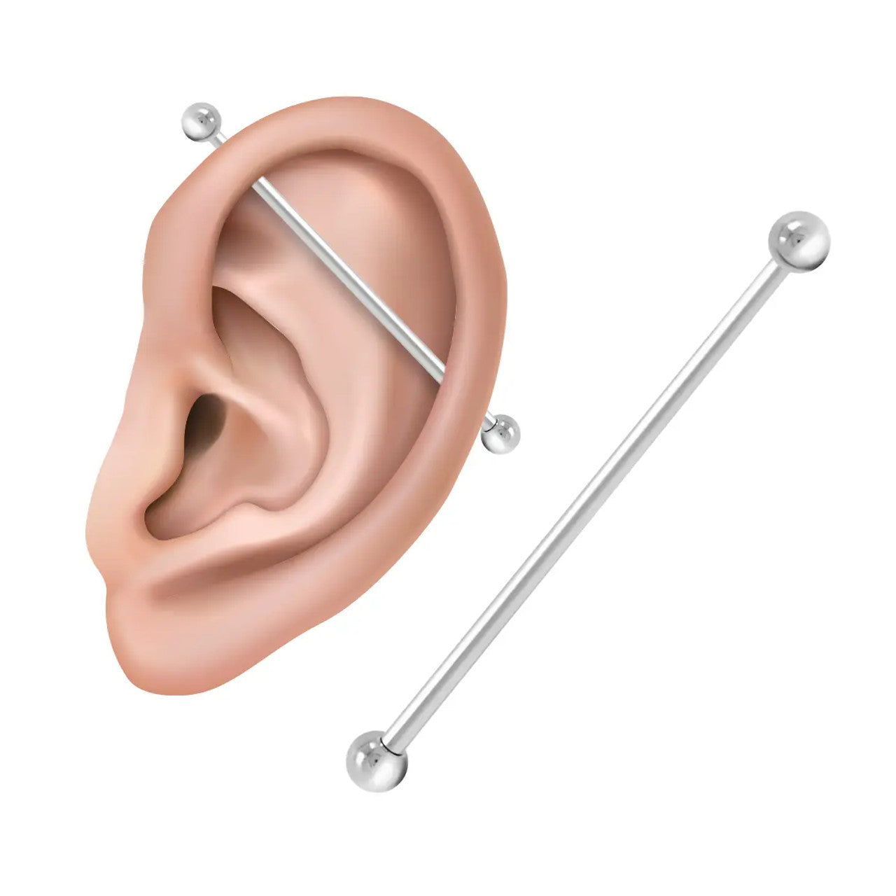 14 Karat Solid Gold Industrial Barbell 14 Gauge with 35 & 38 MM Length