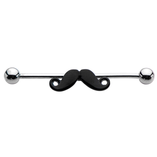 Surgical Steel Straight Industrial Barbell Ring 14 Gauge With Mustache