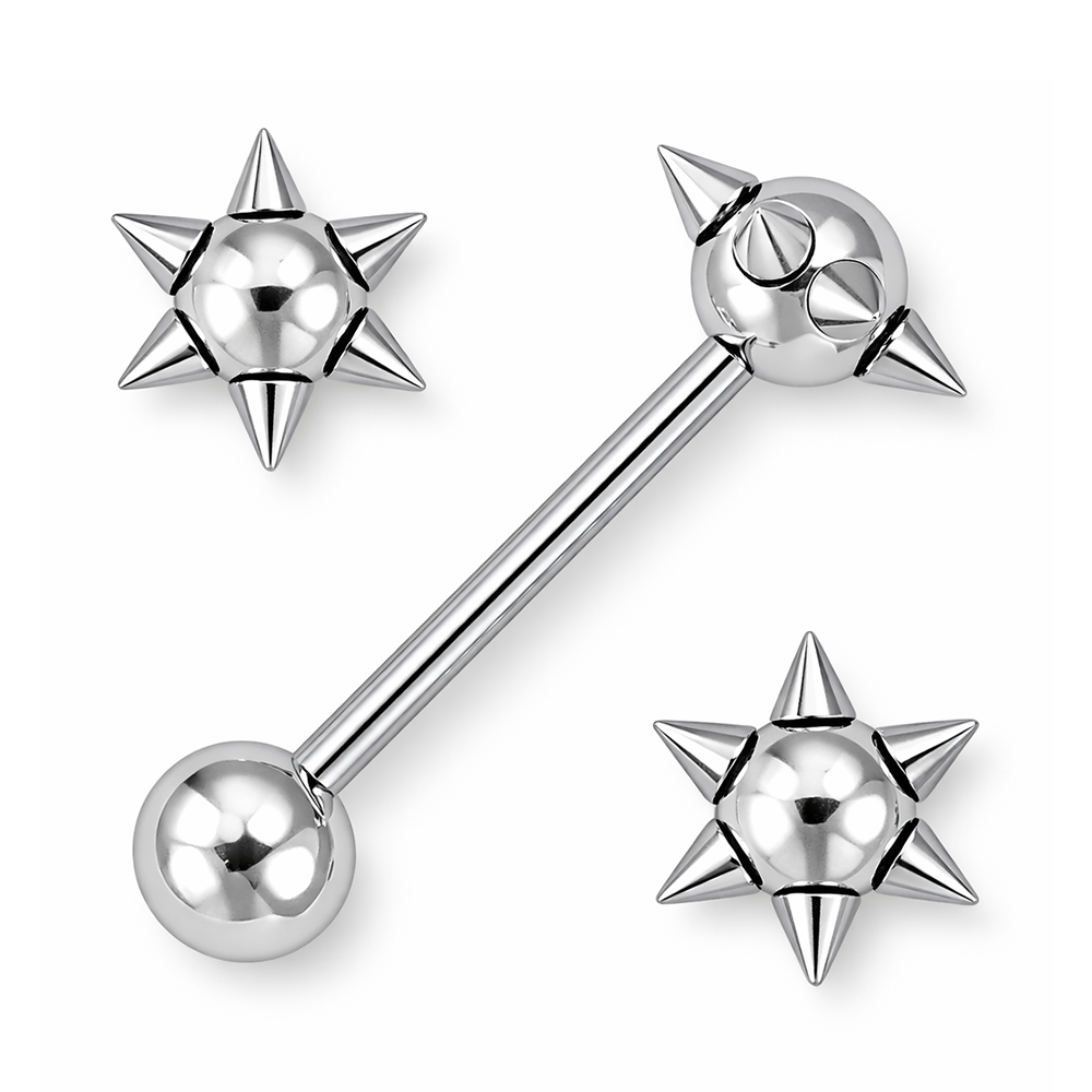Surgical Steel Tongue Barbell 14 Gauge with Spike Ball Ends - photo 2