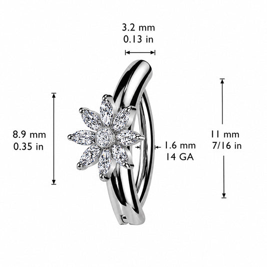 Surgical Steel 14 Gauge Hinged Belly Button Ring CZ Flower Marquise