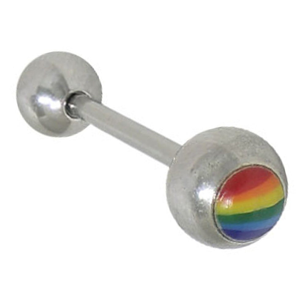 Surgical Steel 14 Gauge Tongue Barbell Rainbow Pride with Flag