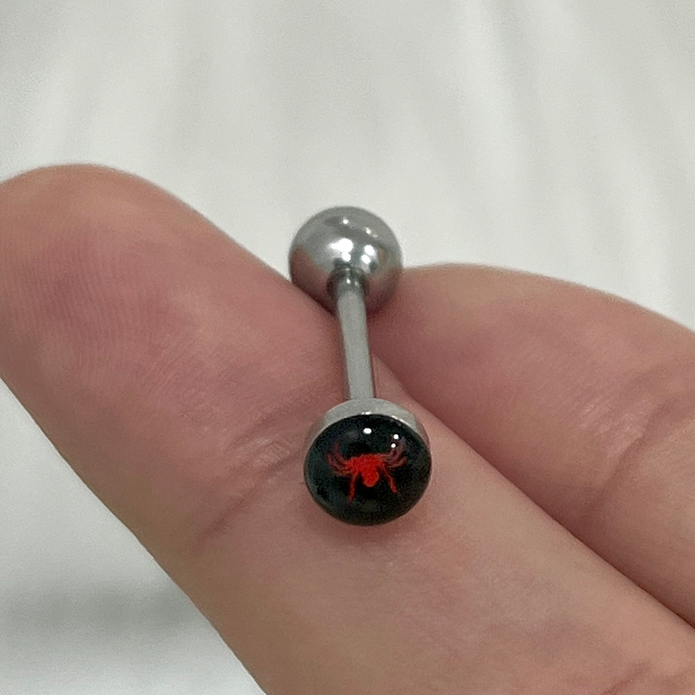 Surgical Steel 14 Gauge Tongue Barbell with Red Spider Logo - photo 4