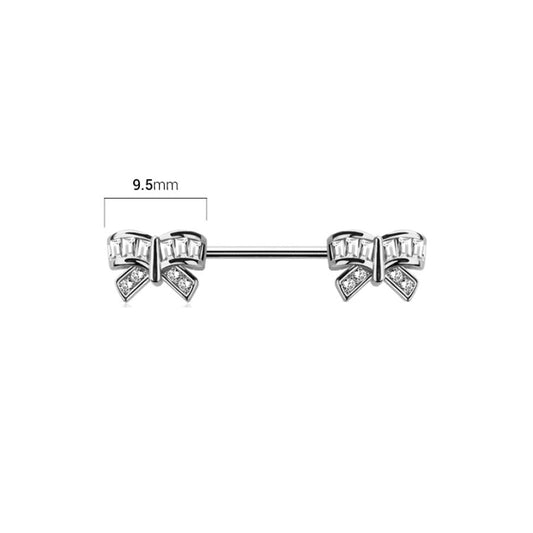 Surgical Steel 14 Gauge Nipple Barbell with CZ Ribbon - Pair