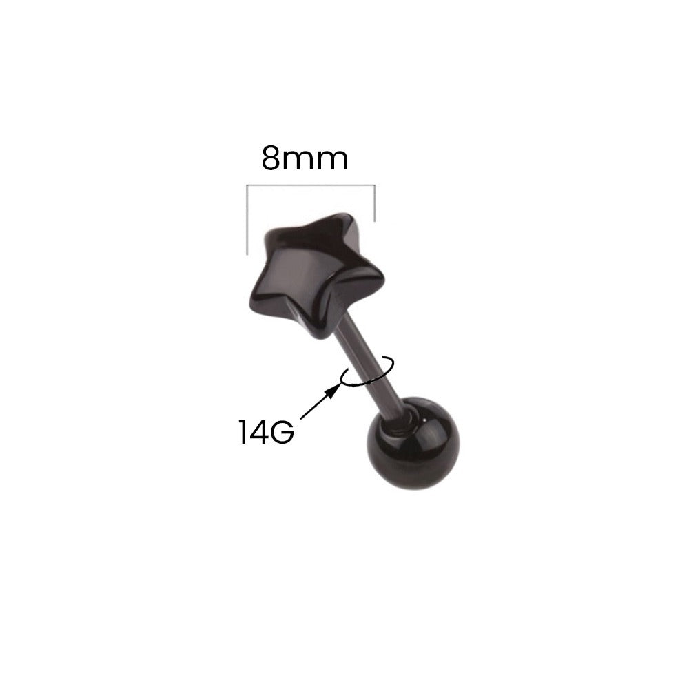 Acrylic 14 Gauge Tongue Ring Barbell with Flexible Star - 4 Pack