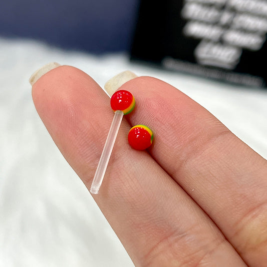 Acrylic 14 Gauge Straight Barbell Tongue Ring & Stripe Ball - 10 Pack