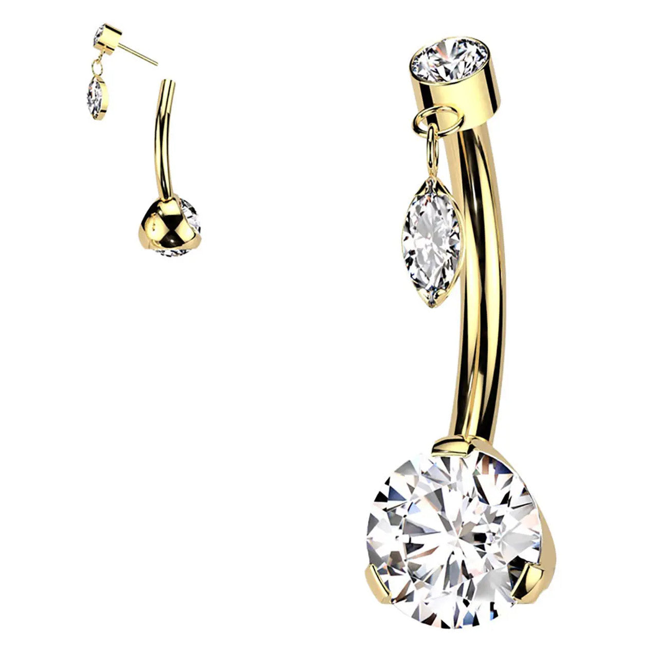 Titanium Belly Ring 14 Gauge 3/8" (10 MM) Threadless & Dangle Top CZ