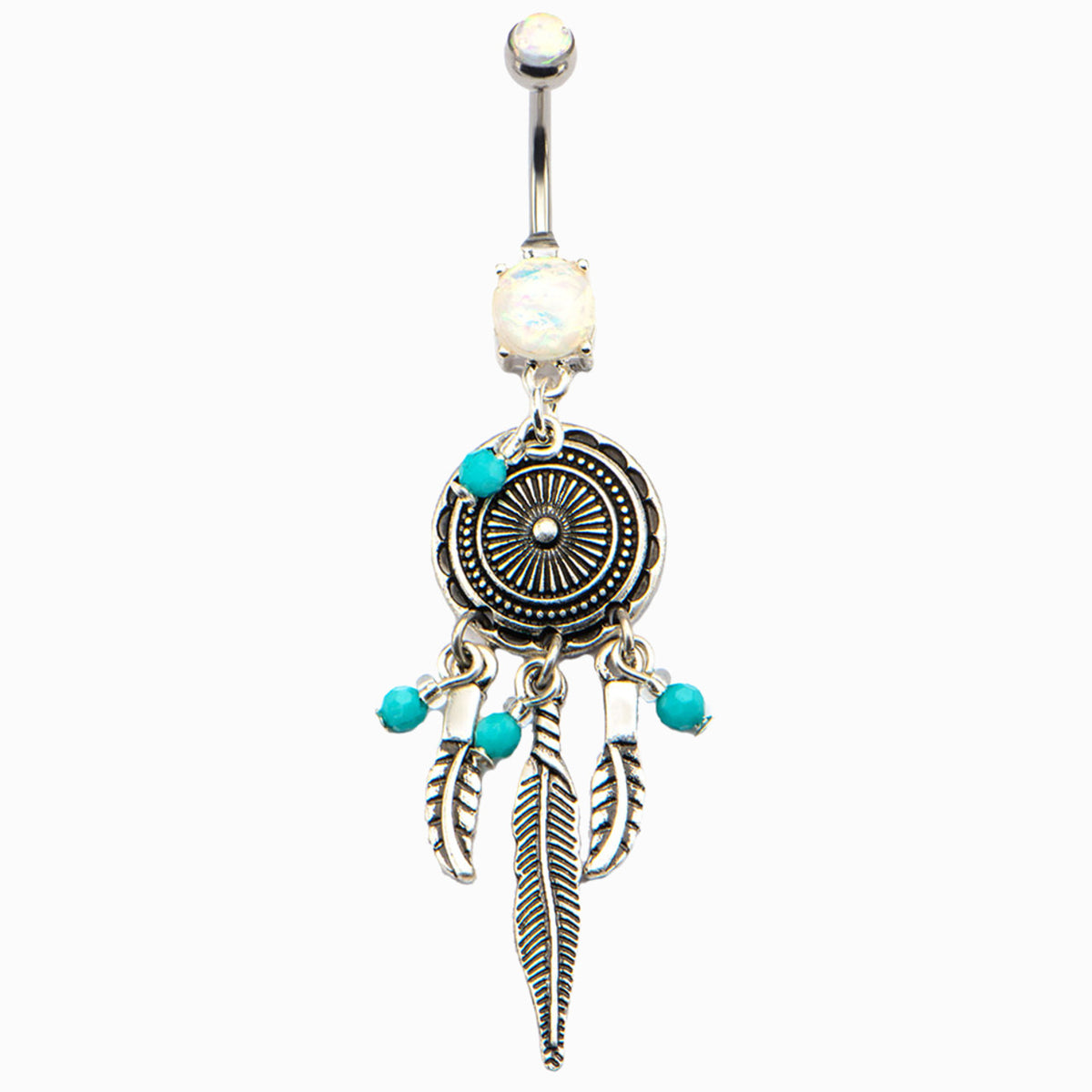 Surgical Steel 14 Gauge Dangle Belly Ring with Dreamcatcher Opal - photo 3
