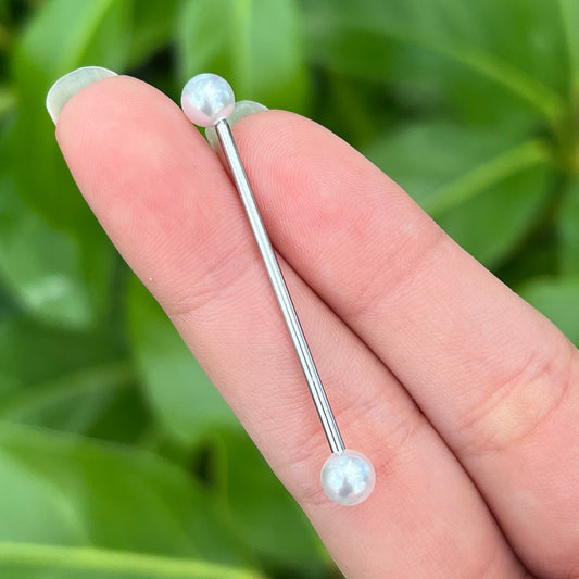Surgical Steel 14 Gauge Industrial Barbell with White Pearl Ball