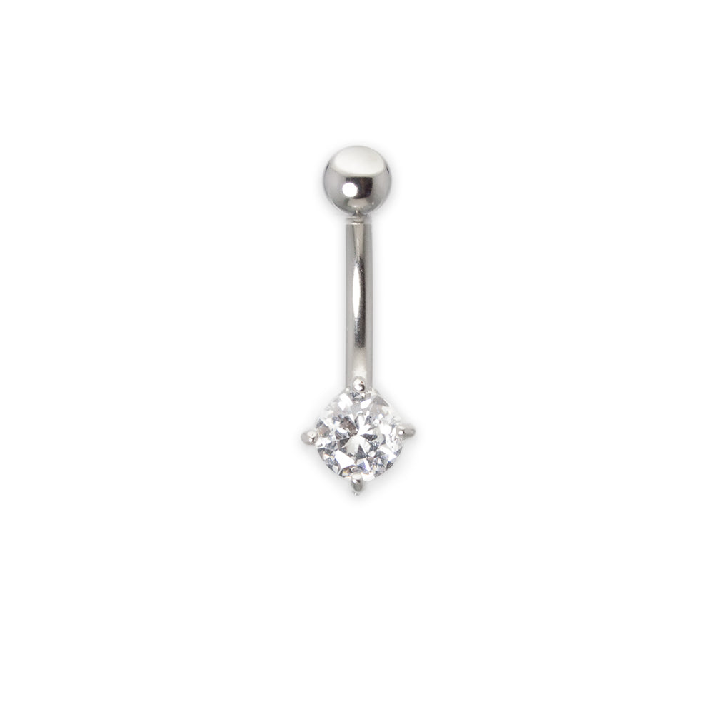 Surgical Steel 14 Gauge Belly Ring with 5mm Round Prong Set CZ