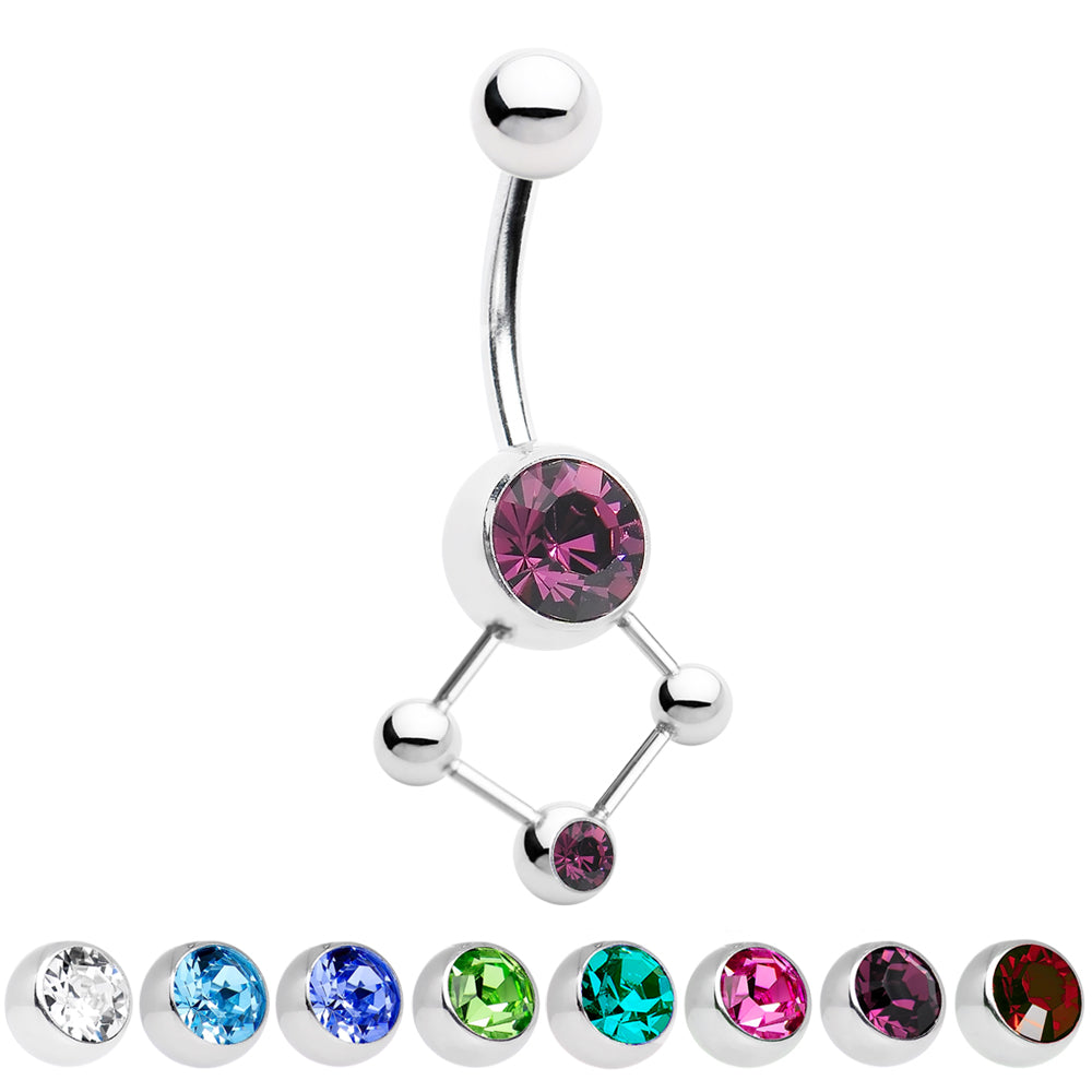 Surgical Steel 14 Gauge Belly Ring with CZ Drop Gem