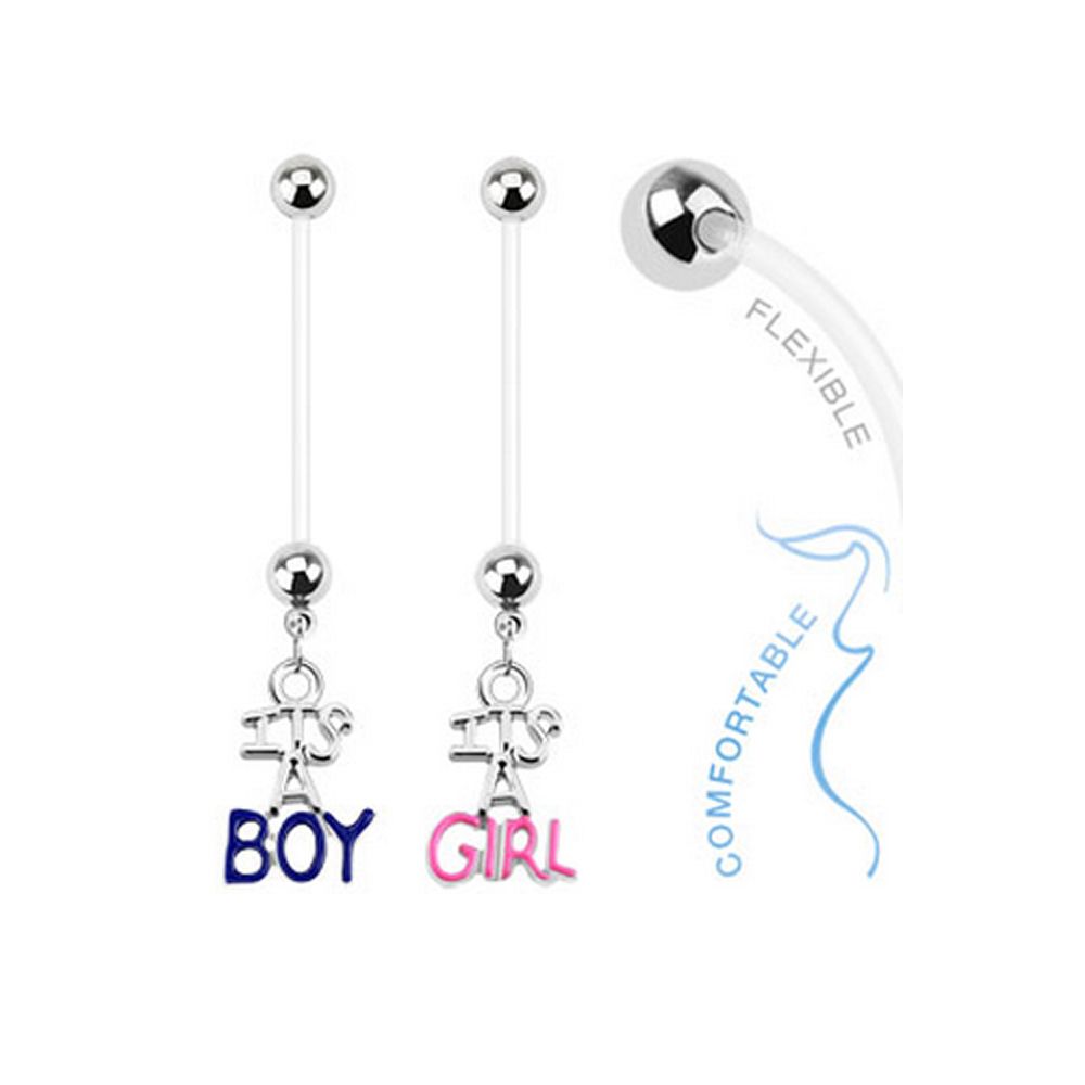 Bio-Flex 14 Gauge Pregnancy Belly Ring with Baby Gender Dangle