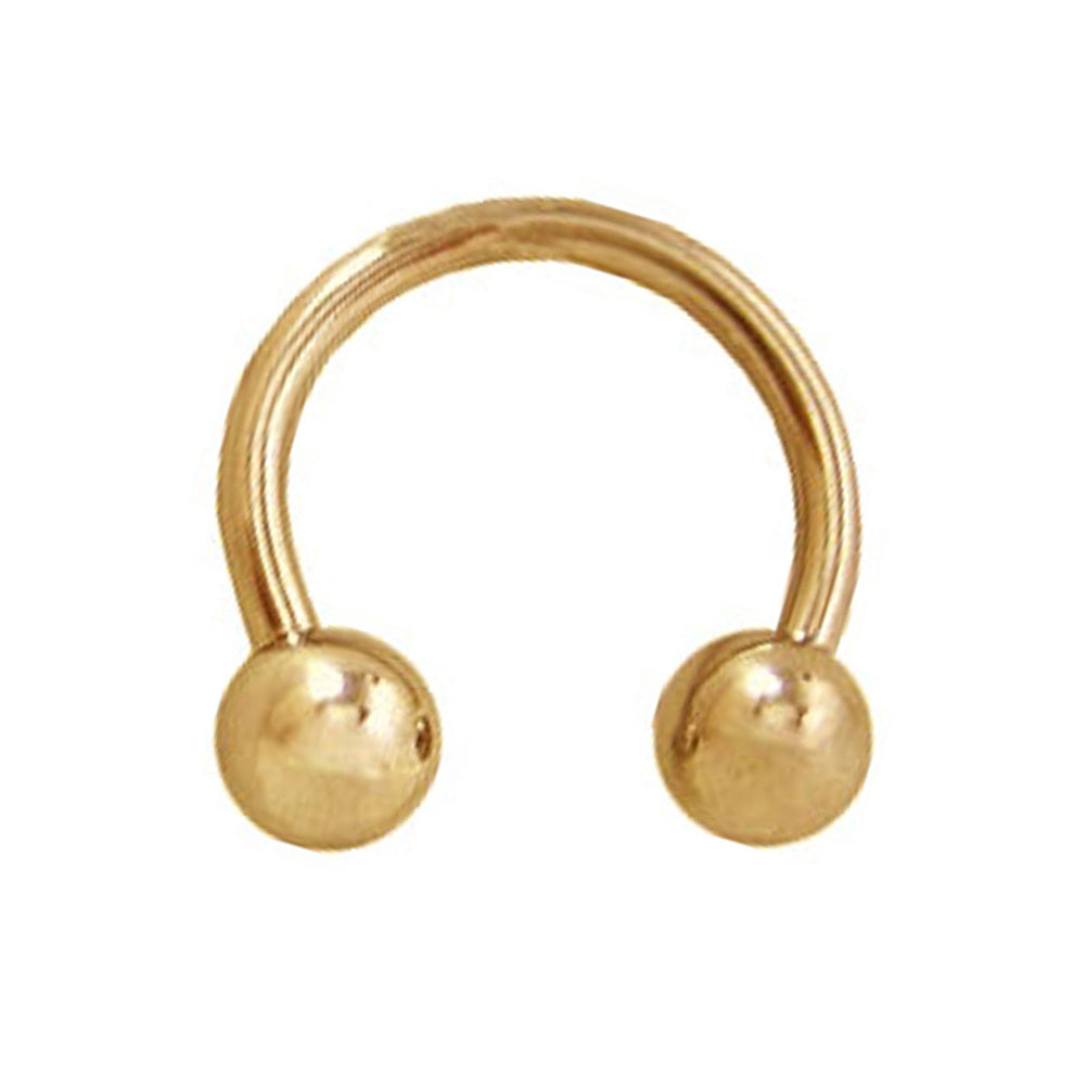 14K Solid Gold 14 Gauge Horseshoe Circular Barbell with Ball End