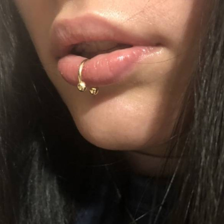 14 Karat Gold Horseshoe Circular Barbell Ring 16 Gauge Threadless