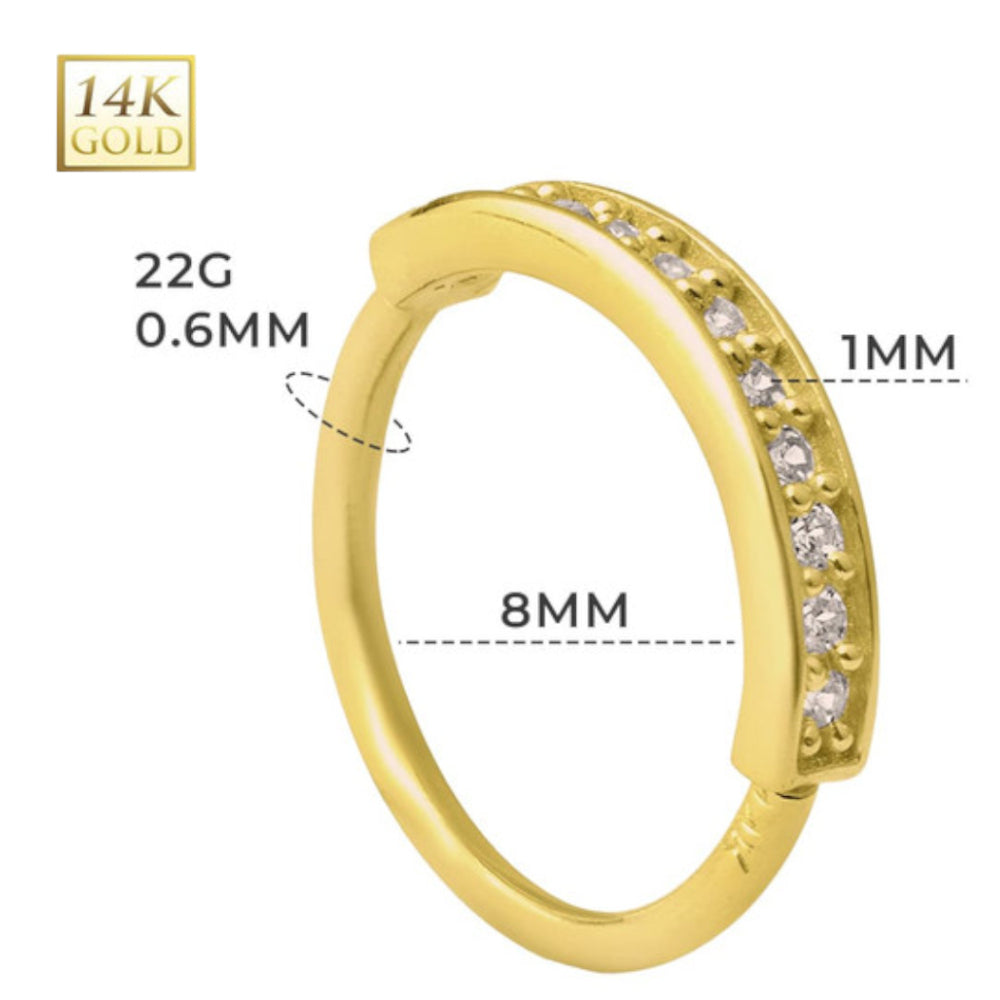 14K Solid Yellow Gold Paved Diamond Bendable Nose Hoop 22 Gauge 8mm - photo 3
