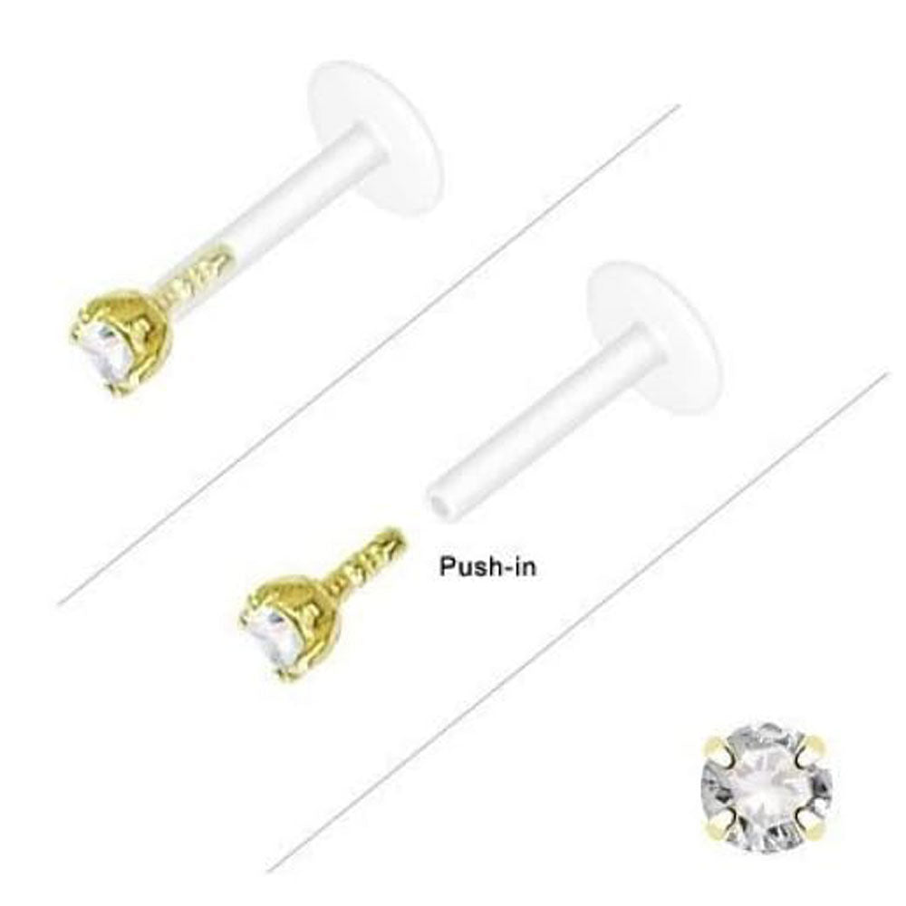 Bioflex 16 Gauge Labret Stud with 14K Solid Gold Prong Set CZ - photo 3