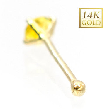 14K Solid Gold 22 Gauge Nose Bone Stud with Yellow CZ - photo 4