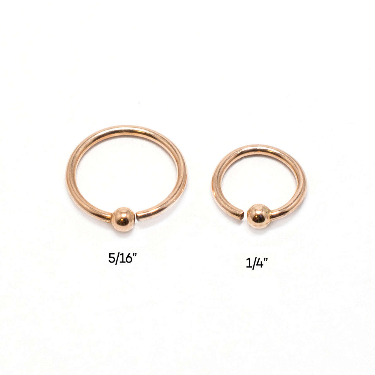 14 Karat Solid Rose Gold Nose Ring 20 Gauge Bendable Hoop & Fixed Ball
